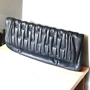 Kenneth Cole New York Tufted Black Leather Clutch Large NWOT Corpcore Da…